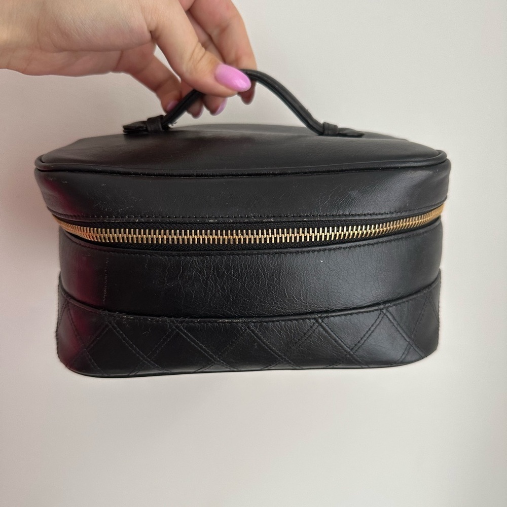 Vintage Authentic Chanel Black Leather Cosmetic Case